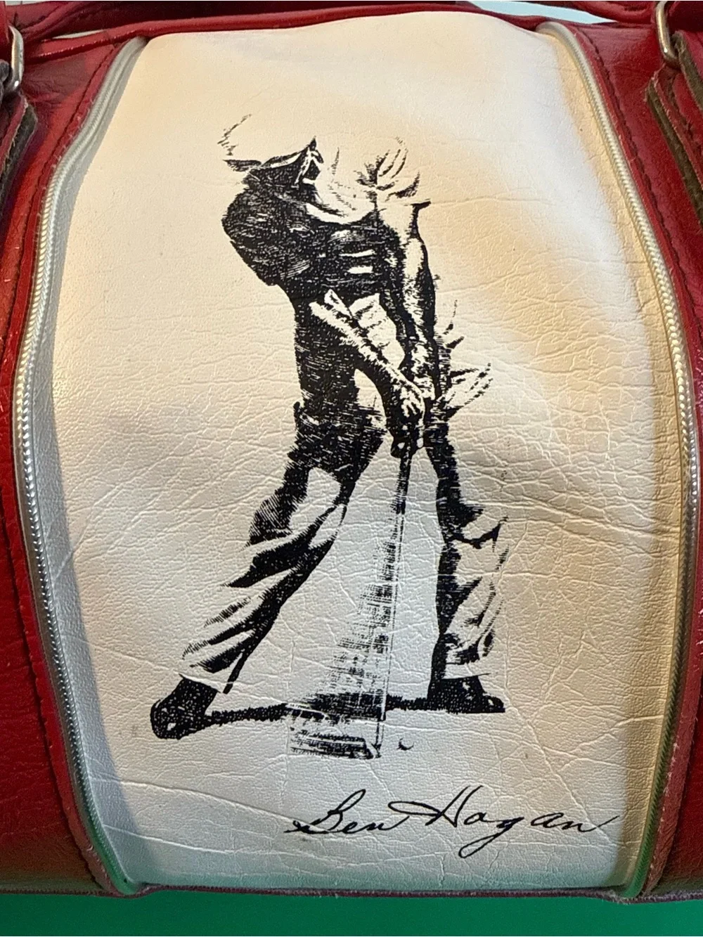 Hogan Red and White Men's Bowling-Style Duffel with Golfer Graphic